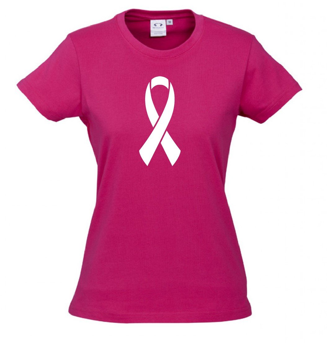 Women Ice Cotton Hot Pink T-Shirt with White Ribbon logo